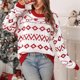 thumbnail image 4 of Suéter de cuello redondo para mujer, suelto, con estampado geométrico, de punto, de manga larga, para otoño e invierno, deportivo, corto, de manga larga, informal, con cuello redondo, blusa para mujer, 4 of 6