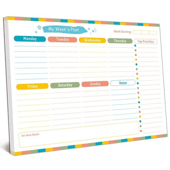 A4 Weekly Planner - Premium 52-Sheet Tear-Off Notepad, 8.5 x 11.6 inches, Clean Colorful Design, Perfect for Work, School, Home