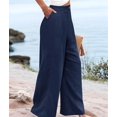thumbnail image 5 of Women'S Pants Casual Button Up High Waisted Wide Leg Trousers Navy Blue L, 5 of 7