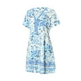 thumbnail image 4 of Gzhioc Women Floral Dress, Short Sleeve V Neck High Waist Drawstring Slimming Casual Party Party Short Midi, 4 of 9