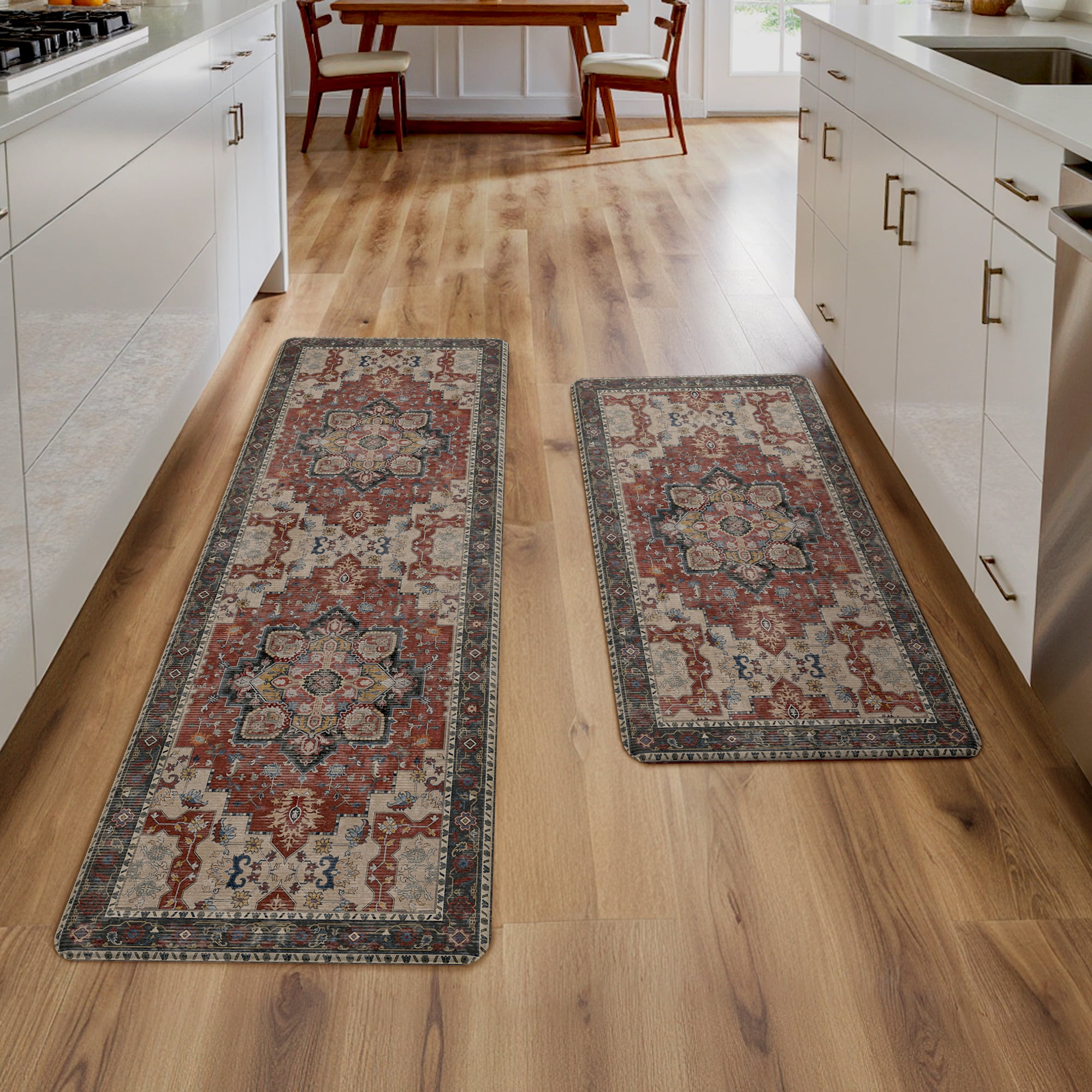 KUETH Kitchen Mats for Floor, Kitchen Rug with Anti Fatigue, Non Slip Washable Kitchen Rug, Set of 2 Kitchen Mat 17"x47"+17"x30", Runner Rug with Waterproof for Bathroon and Bedroom