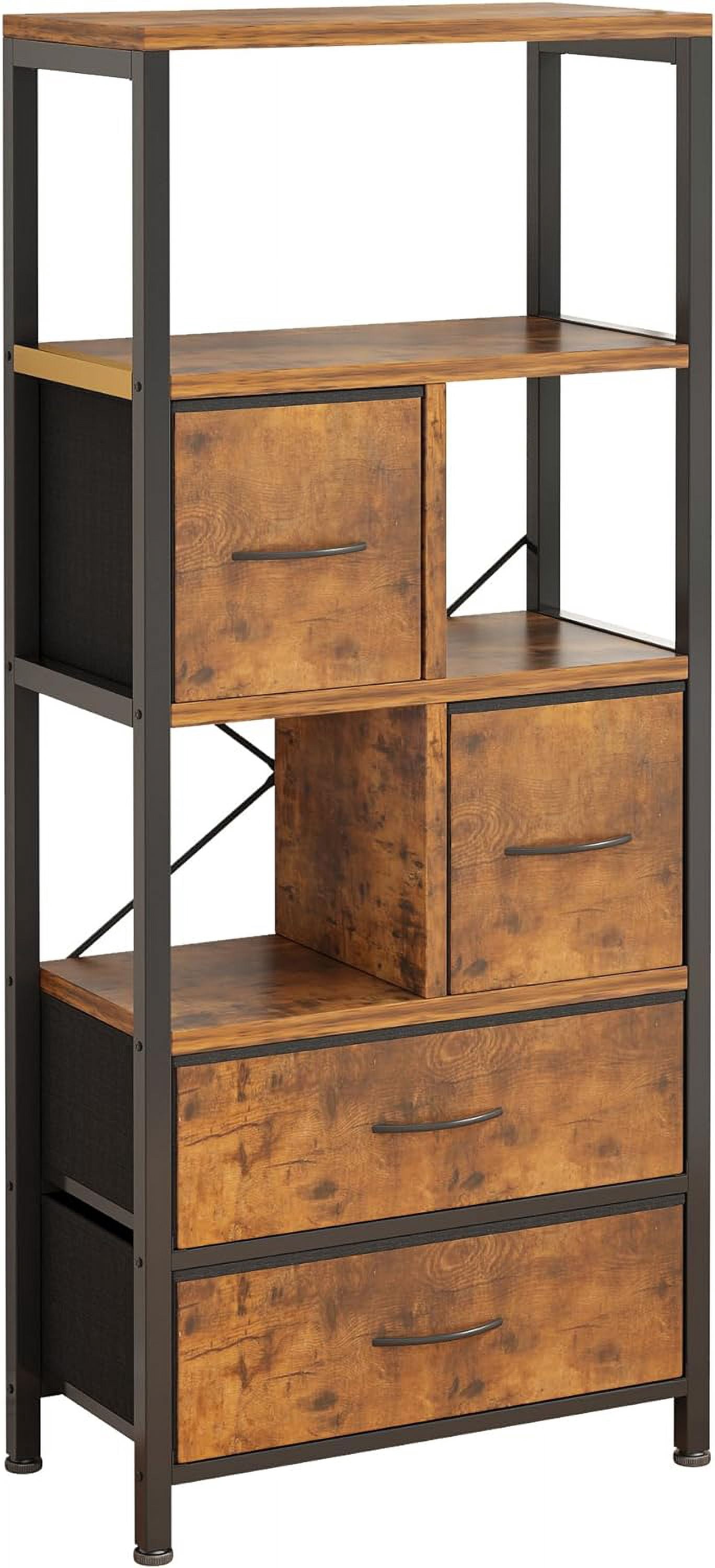 Display Shelf, 5 Layers Cube Storage Organizer, Iron Frame Shelf Opening, Bookcase for Office, Storage Bins with 4 Fabric Drawers, Modern Open Bookcase, Multifunctional Display Shelf for Living Room
