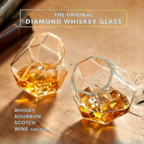 Diamond Whiskey Glasses, Lead-free Crystal Clear Glass, 10-ounce, Comes In Luxury Gift Packaging, Set Of 2