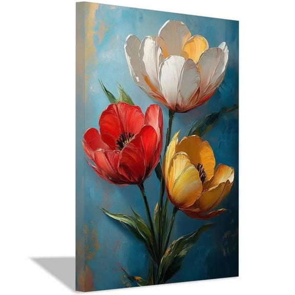 Mudket Framed,Modern Canvas Wall Art,Ready to Hang,Red White Bouquet Canvas Print,Colorful Botanical Wall Decor,Flower Art,for Living Room Bedroom Kitchen Office Decor - 12"L x 8"W