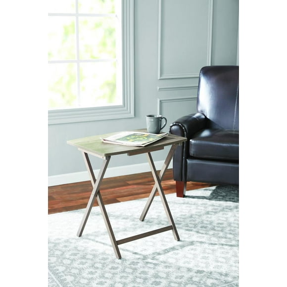 Mainstays 5-Piece Folding XL Oversized Tray Table Set, Rustic Gray, Fold flat for easy store