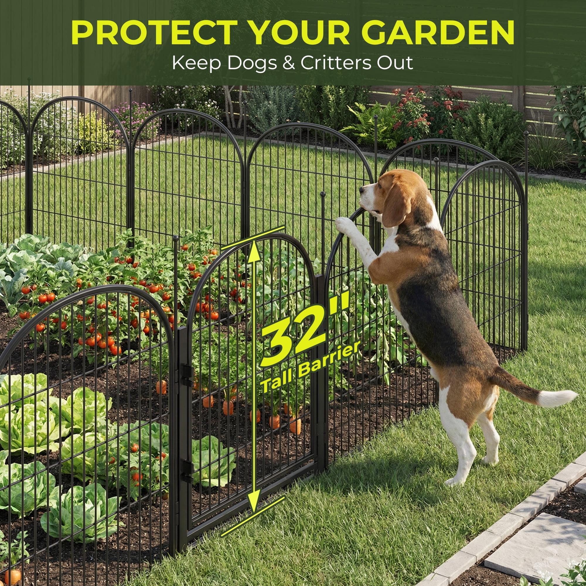 Suchown 32" Decorative Garden Fence, 16-Panel Arched Metal Landscape Edging, Rust-Proof Flower Bed Border & Small Animal Barrier, No Tools Required