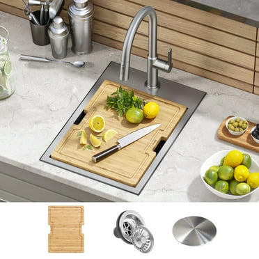 Kraus Kore 15 Outdoor Workstation Drop-In 16 Gauge Marine Grade T-316 Stainless Steel Single Bowl Kitchen Bar Sink with Accessories