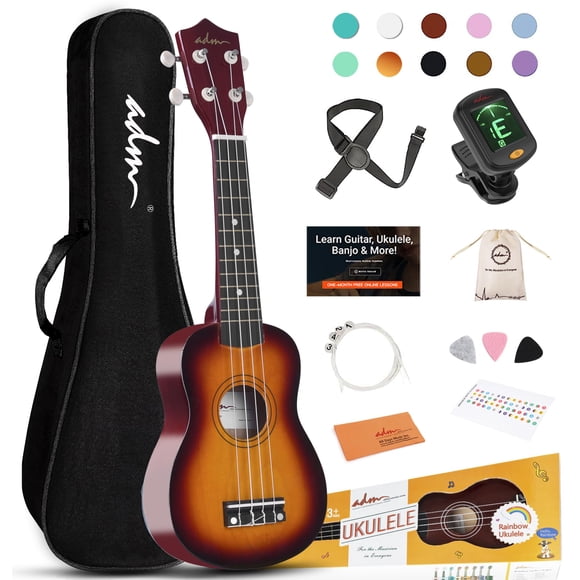 Ukelele ADM Hawaiian Wood Soprano de 21 pulgadas con kit y lecciones