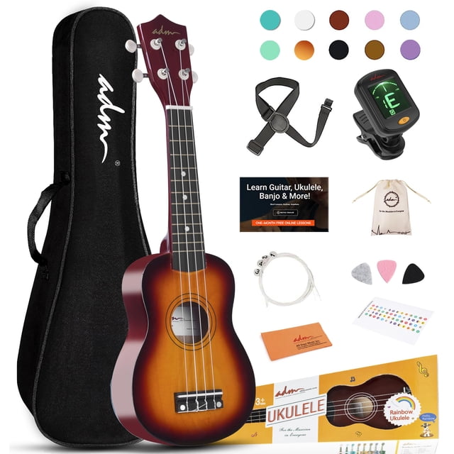 Ukelele ADM Hawaiian Wood Soprano de 21 pulgadas con kit y lecciones
