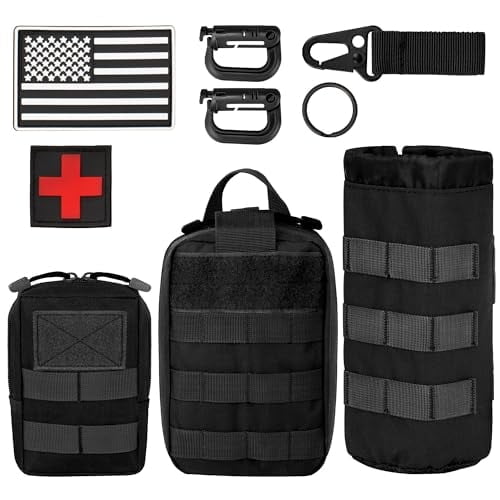 Bombrooster Tactical MOLLE Pouch Kit for Hiking & Camping - 3-in-1 EDC Bag with Phone Holder, Water Bottle Pouch, and First Aid Kit Bag for Outdoor, Duty, Survival Gear