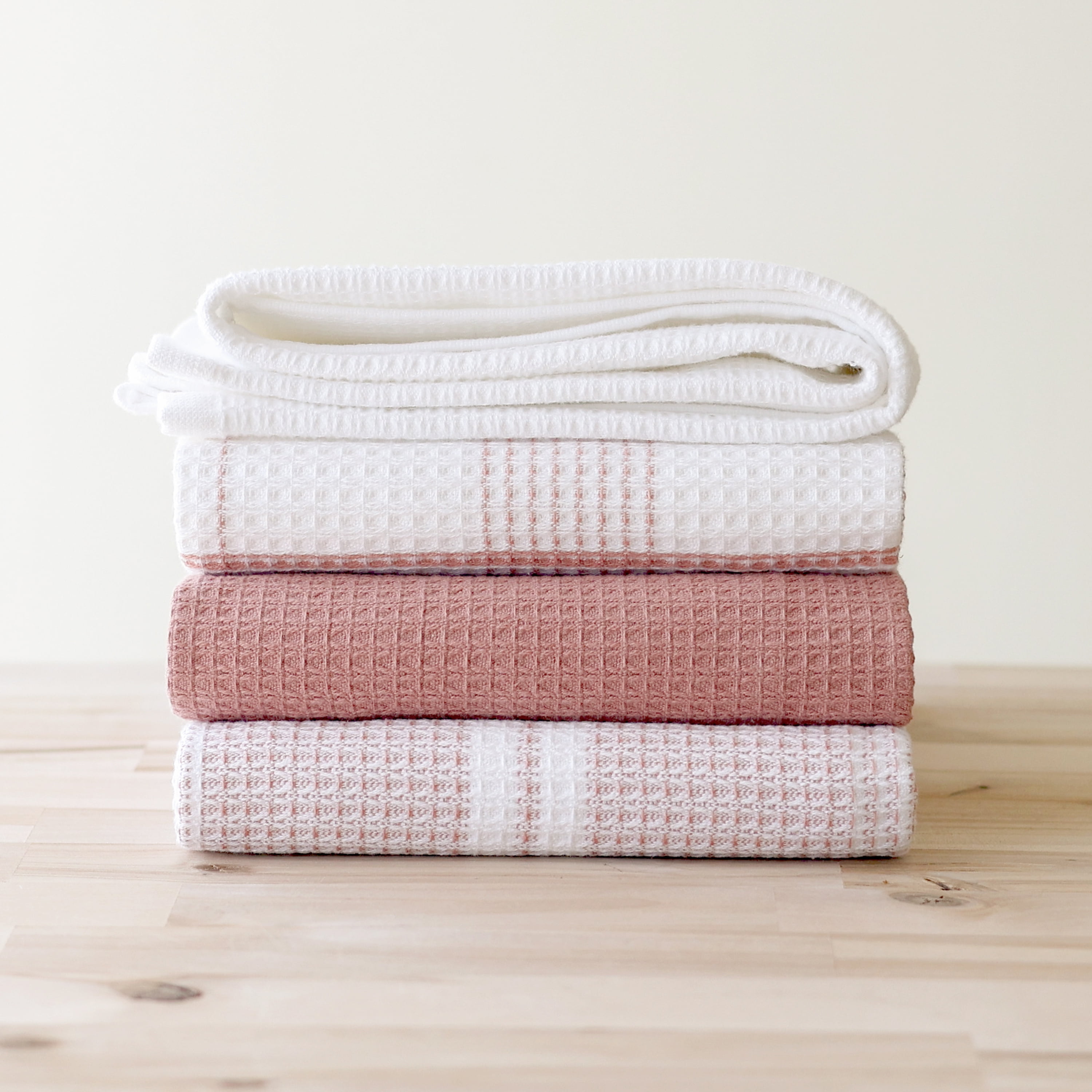 Better Homes & Gardens 4 Piece Waffle Kitchen Towel, Old Rose