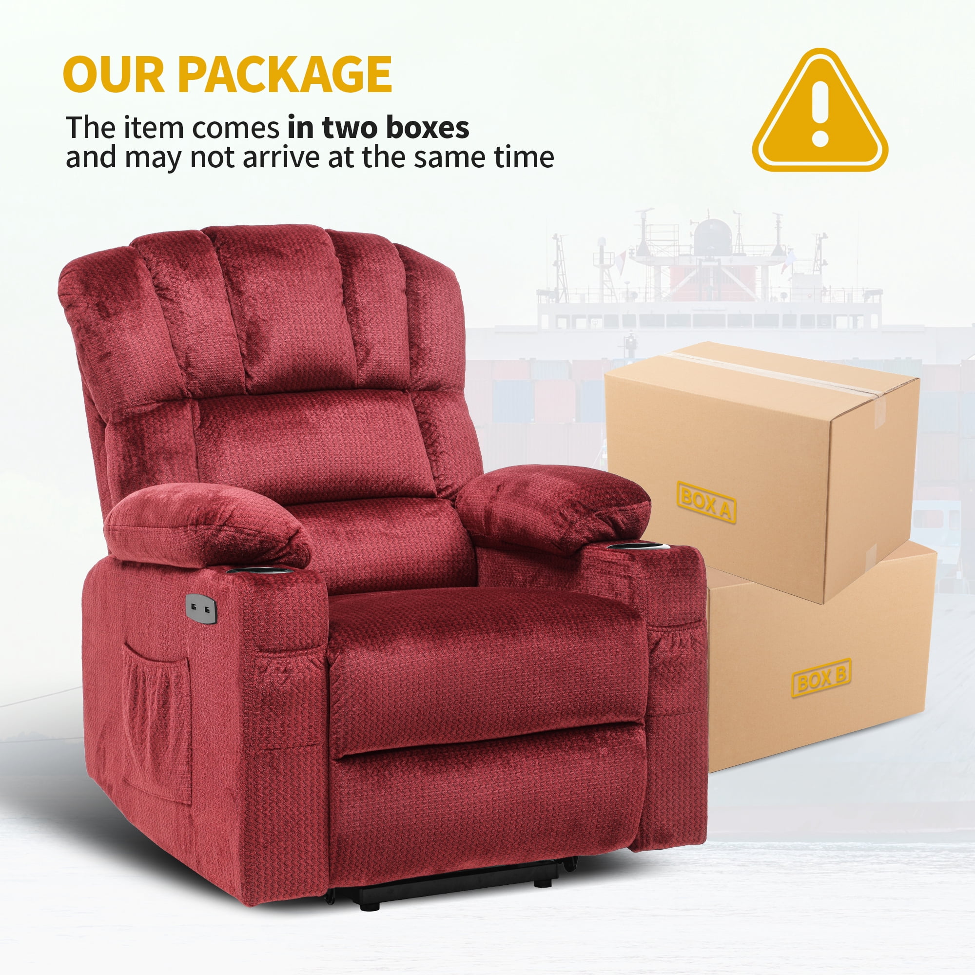 Dextrus Power Lift Recliners Chair for Elderly with Heat and Massage Electric Recliner Chair for Living Room, 2 Cup Holders, Front and Side Pockets, Remote Control - Red