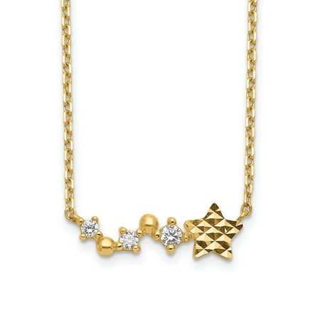 14K Yellow Gold Diamond-Cut Star Cubic Zirconia with 2In Extender Necklace