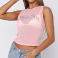 thumbnail image 4 of Camiseta Sin Mangas Top ajustado para mujer Ver a través Slim Fit Cuello redondo Traje de calle de diamantes brillantes Cgtredaw Rosa L para Mujer, 4 of 7
