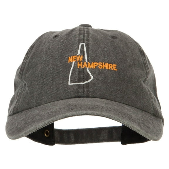 New Hampshire with Map Outline Embroidered Washed Cotton Twill Cap - Black OSFM