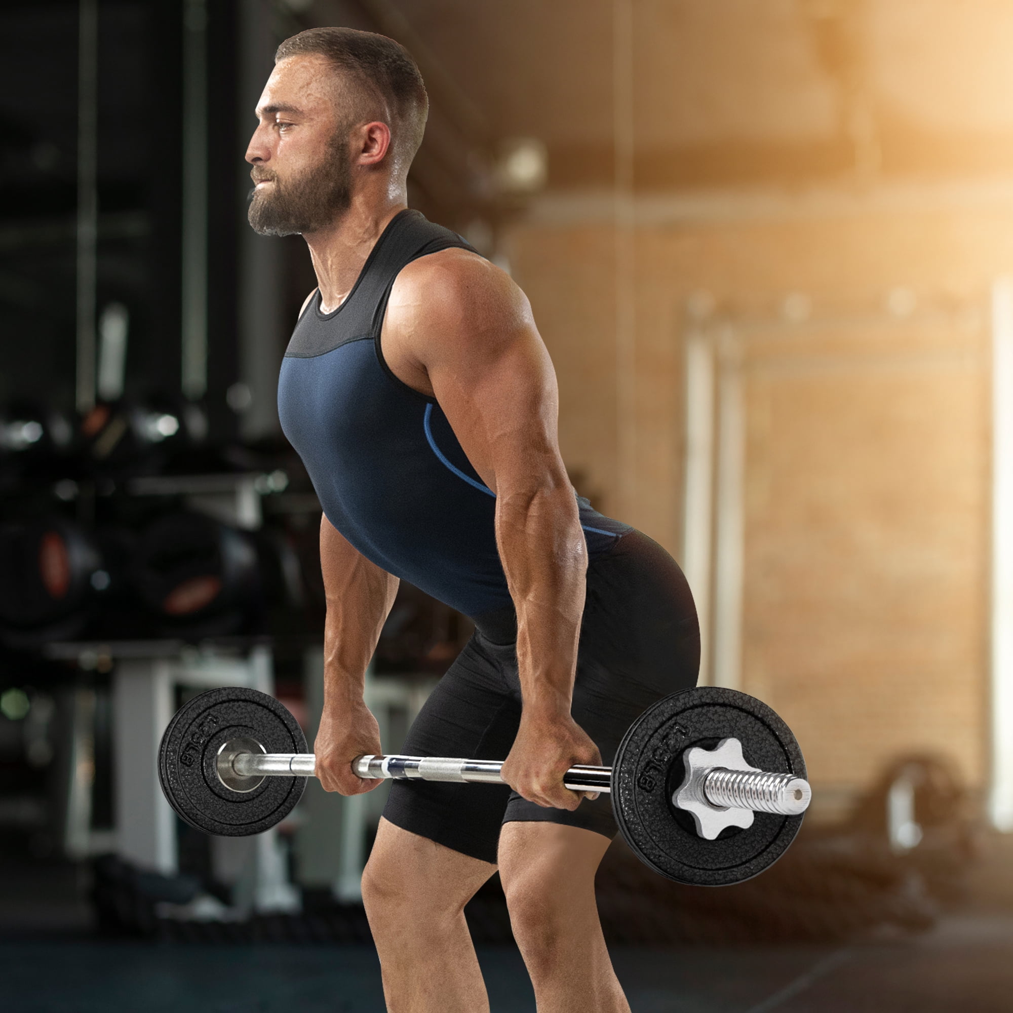 BalanceFrom 1-Inch Standard Cast Iron Weight Plate Set，with 5FT Bar and Star Locks，Multiple Weight Options，for Home Gym Strength Training