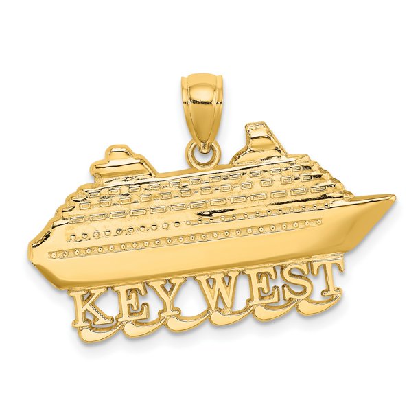 14k Yellow Gold Key West Words Under Cruise Ship Pendant 17 mm x 32 mm