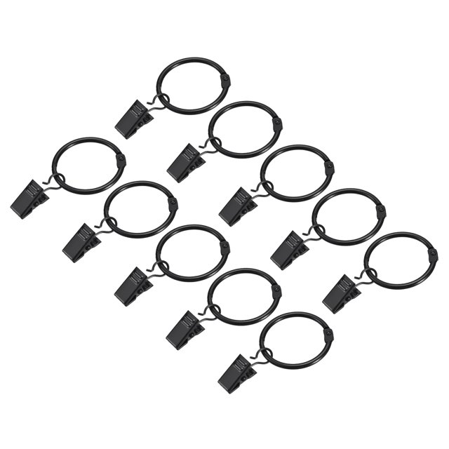 Unique Bargains Anneaux de Rideaux avec Pinces, 20 Pcs Anneaux à Pince pour Draperies, Crochets à Pince pour Rideaux de 1 Pouce (Noir)