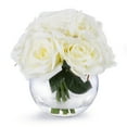 thumbnail image 2 of Enova Home Artificial 10 Head Roses Silk Flowers Arrangement in Round Clear Glass Vase With Faux Water (Cream), 2 of 3