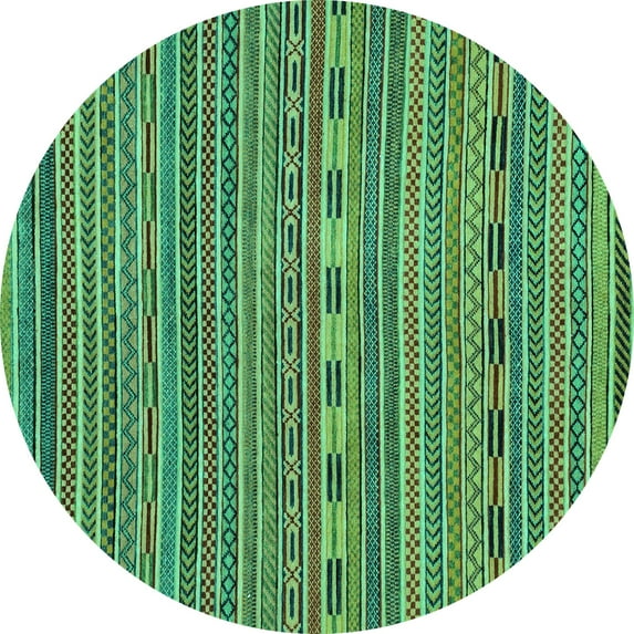 Ahgly Company Machine Washable Indoor Round Abstract Turquoise Blue Modern Area Rugs, 4' Round