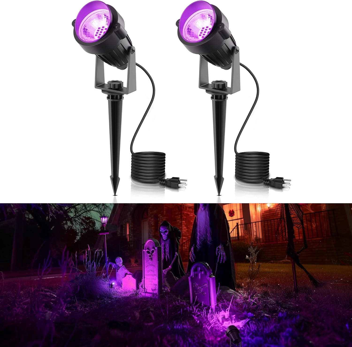 TRAHOO-LOHAS Landscape Purple Halloween Spot Lights Outdoor, 10W Dusk to Dawn Sensor LED Spotlights for Yard, IP66 Waterproof Pathway Outside Lights, 9.84-ft Cord, Purple Lawn Decor Lamp, UL Listed,2