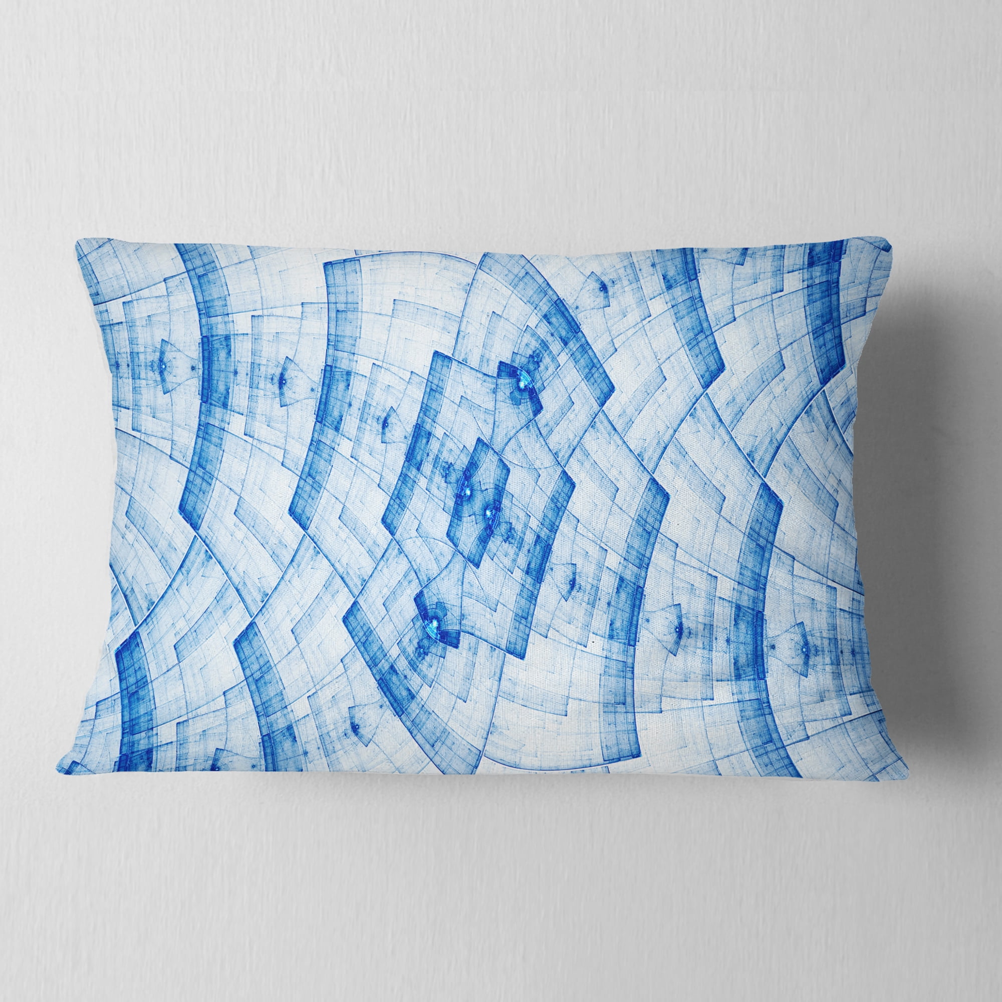 Designart Light Blue Fractal Flower Grid - Abstract Throw Pillow - 12x20