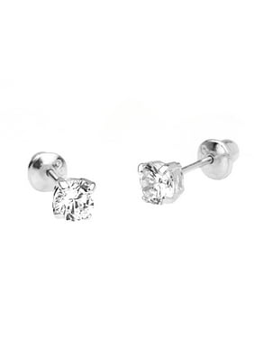 Baby Jewelry Product Image 14k White Gold 5mm Basket Round Solitaire Cubic Zirconia Children Back Baby S Earrings