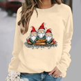 thumbnail image 2 of Oalirro Christmas Sweatshirts for Women Long Sleeve Graphic Dressy Womens Top Merry Christmas Print Khaki Round Neck Top, XS, 2 of 6