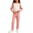 thumbnail image 5 of Hduncf Girls 2 Piece Thermal Sets ColorBlock Long Sleeve Shirt Elastic High Waist Pants Kids Fall Casual Cute Athletic Outfits Pink 11-12 Years, 5 of 8