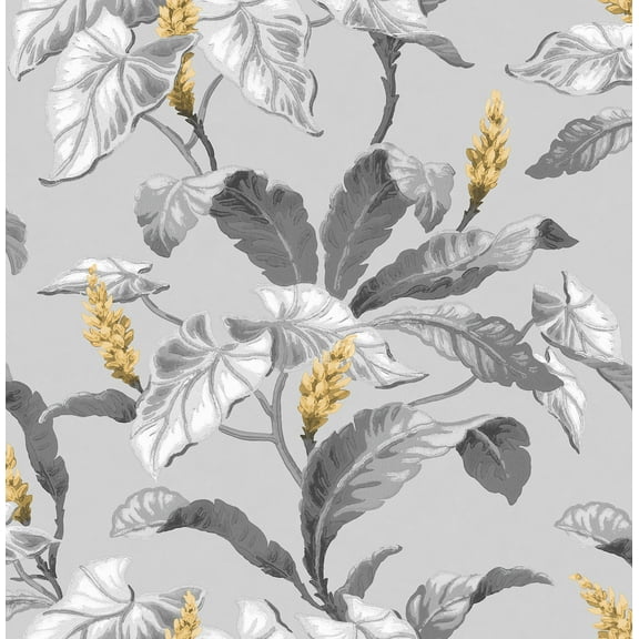 Brewster Home Fashions Meridian Parade Grey Tropical Leaves Wallpaper
