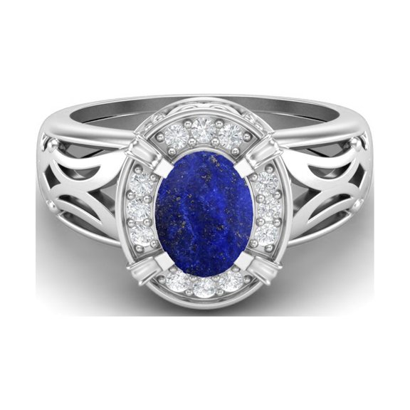 8x6mm Oval Lapis 925 Sterling Silver Filigree Celtic Women Valentines Day Gifts Ring