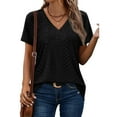 thumbnail image 2 of NAMTYQX Women's Summer Tops Lounge Short Sleeve Crew Neck Patterned Stretch Tops for Women Trendy Summer Black Size S, 2 of 5