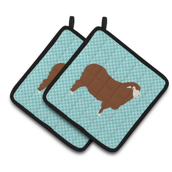 Caroline's Treasures Merino Sheep Blue Check Pair of Pot Holders