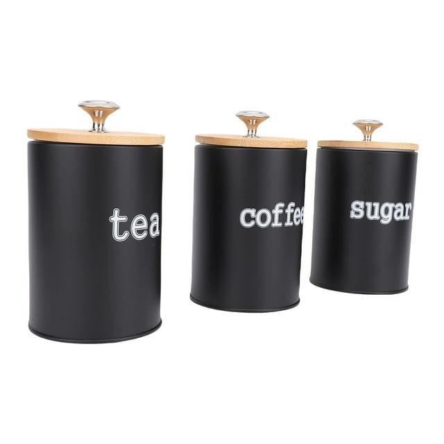 3pcs Kitchen Canisters Set, Iron Food Storage Containers with Airtight Lids, Sugar Coffee Tea Canister Jars Sets for Kitchen Dining Counter