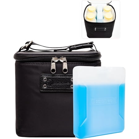 Sarah Wells Cold Gold Breast Milk Cooler Bag with Ice Pack, Insulated Storage for Bottles & Pump Parts, Washable (Black)