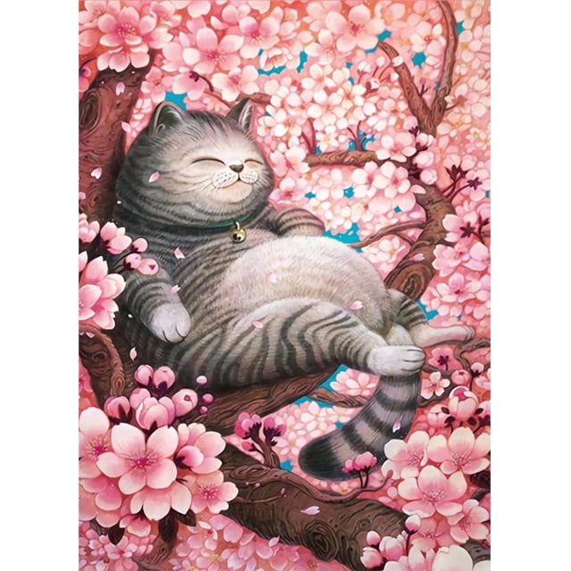 Cuadros Decorativos Kit de mosaico de gato de cerezo bordado de diamantes DIY 5D decoración del hogar para regalo de pared Likrtyny embutido en tela