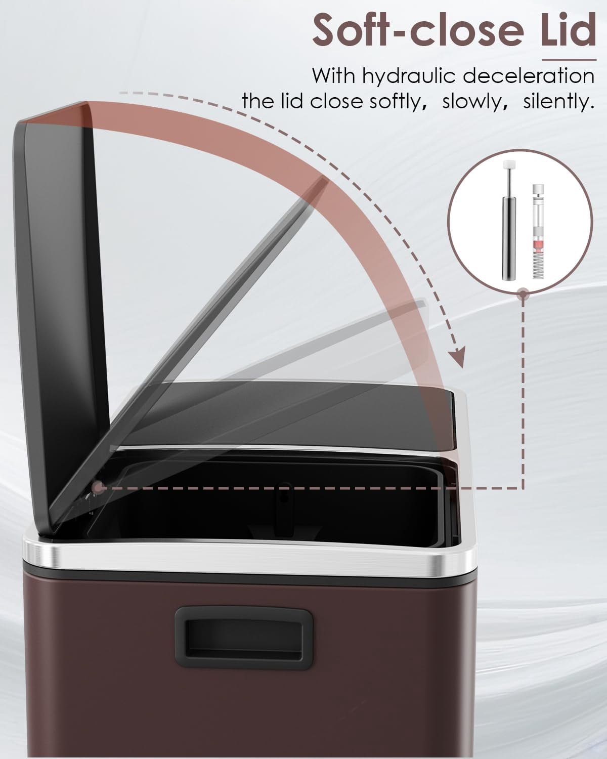 Pirecart 60 Step Trash Can Rectangular Stainless Steel Dual Compartment Garbage Can, Brown