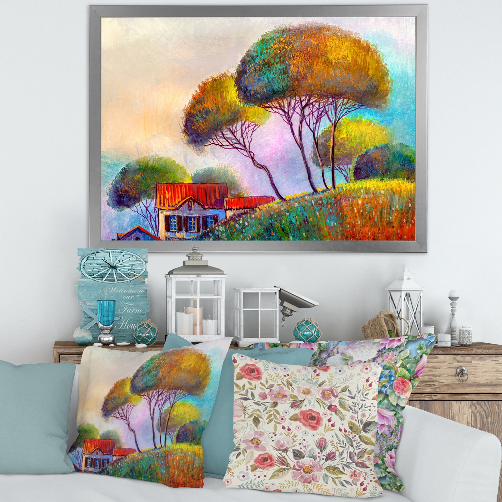 Designart 'Beautiful Village House On A Hot Summer Day' Modern Framed Art Print