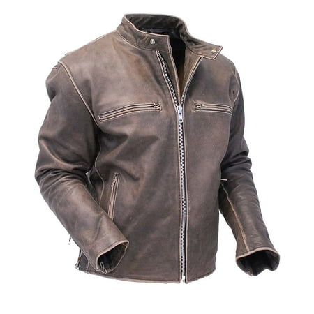 Vintage Brown Rebel Rider Leather Motorcycle Jacket - Scooter Style (Best Brown Leather Motorcycle Jacket)