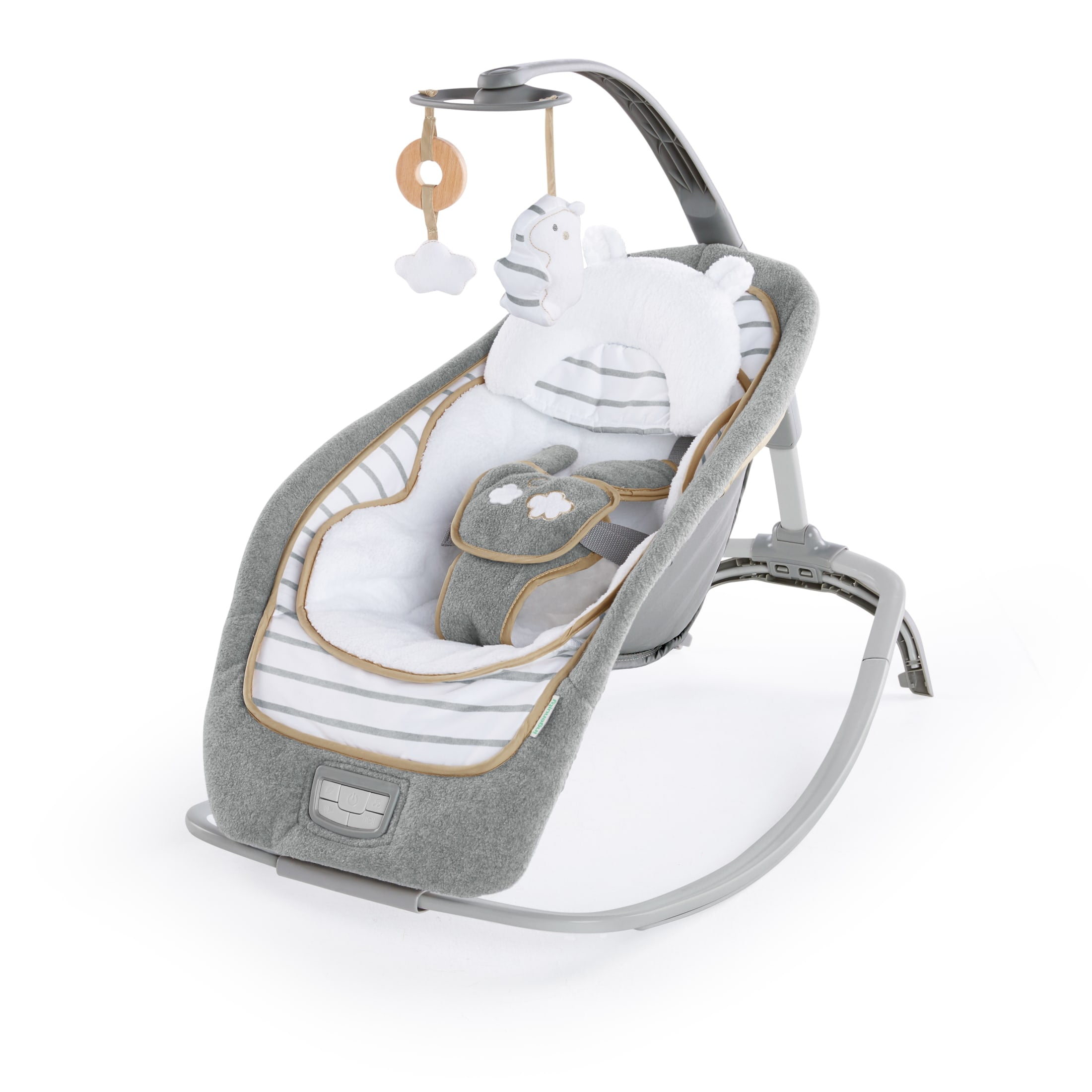 Open Box Ingenuity Boutique Collection Bella Teddy Vibrating Rocking Seat with Premium Fabric, Unisex, Ages Newborn and Up