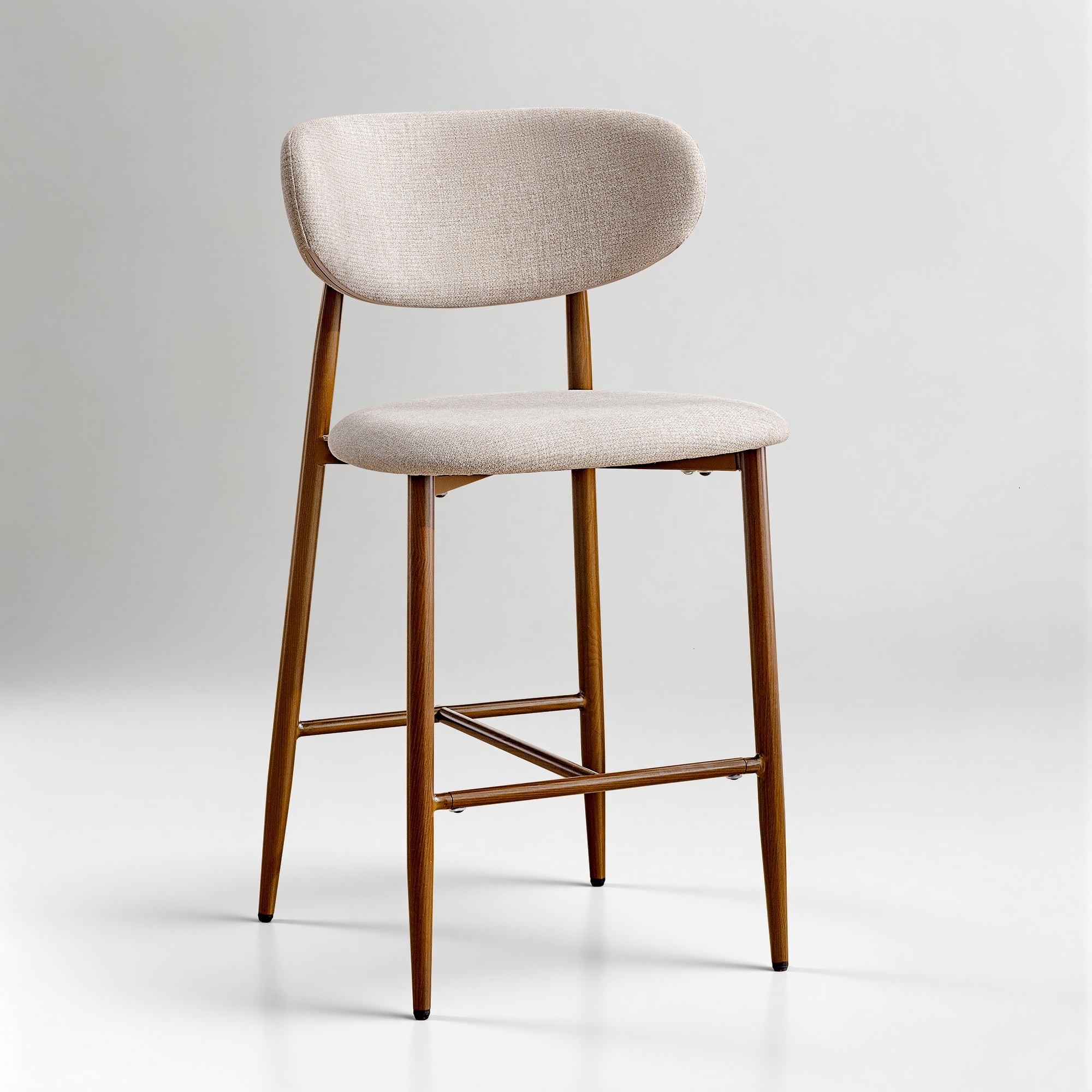 COOLHUT Bar Stool Set of 4, 26" Counter Height Bar Stools with Curved Back, Premium Linen Upholstery Bar Stools with Brass-Toned Metal Footrest for Dining Room, Kitchen Island, Oatmeal