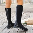 thumbnail image 5 of SAWOBUUN Womens Knee High Boots Round Toe Slip On Back Zipper Low Block Heel Wide Width Stretchy Faux Suede Comfortable Winter Boots, 5 of 8