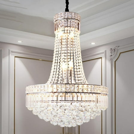 More Change Modern Crystal Chandelier Chrome Empire Hanging Chandelier 13-Lights Crystal Ceiling Pendant Light Fixture for Living Room Dining Room Foyer