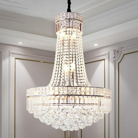 More Change Modern Crystal Chandelier Chrome Empire Hanging Chandelier 13-Lights Crystal Ceiling Pendant Light Fixture for Living Room Dining Room Foyer