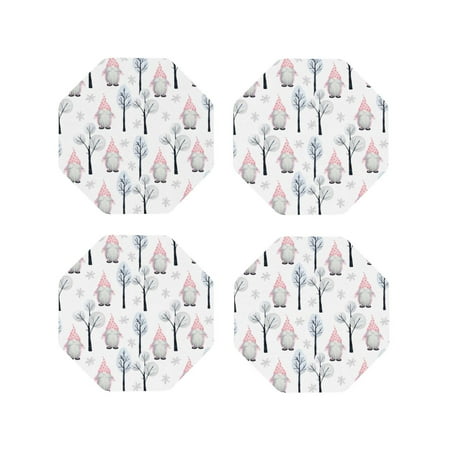 

Junzan Pink oldman Winter Forest Print Coasters for Drinks - Leather Coasters Set of 4 for Coffee Table for Housewarming/Kitchen/Bar/Decor-Octagon