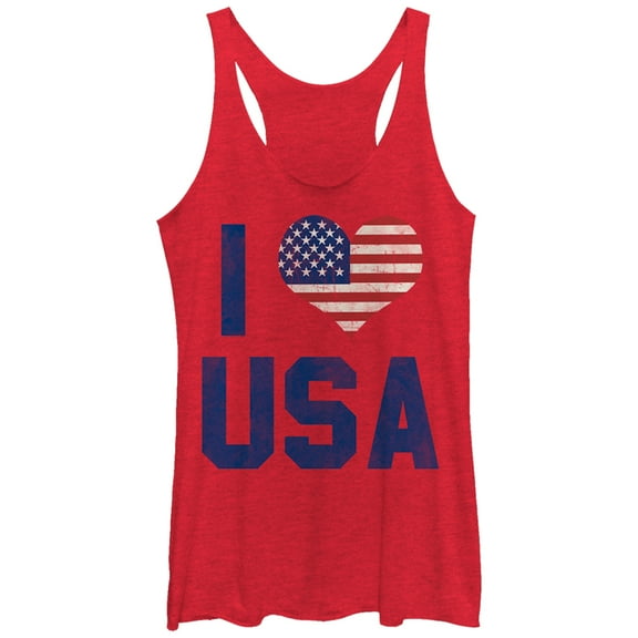 Women's Lost Gods Fourth of July I Heart USA Racerback Tank Top Red Heather Medium