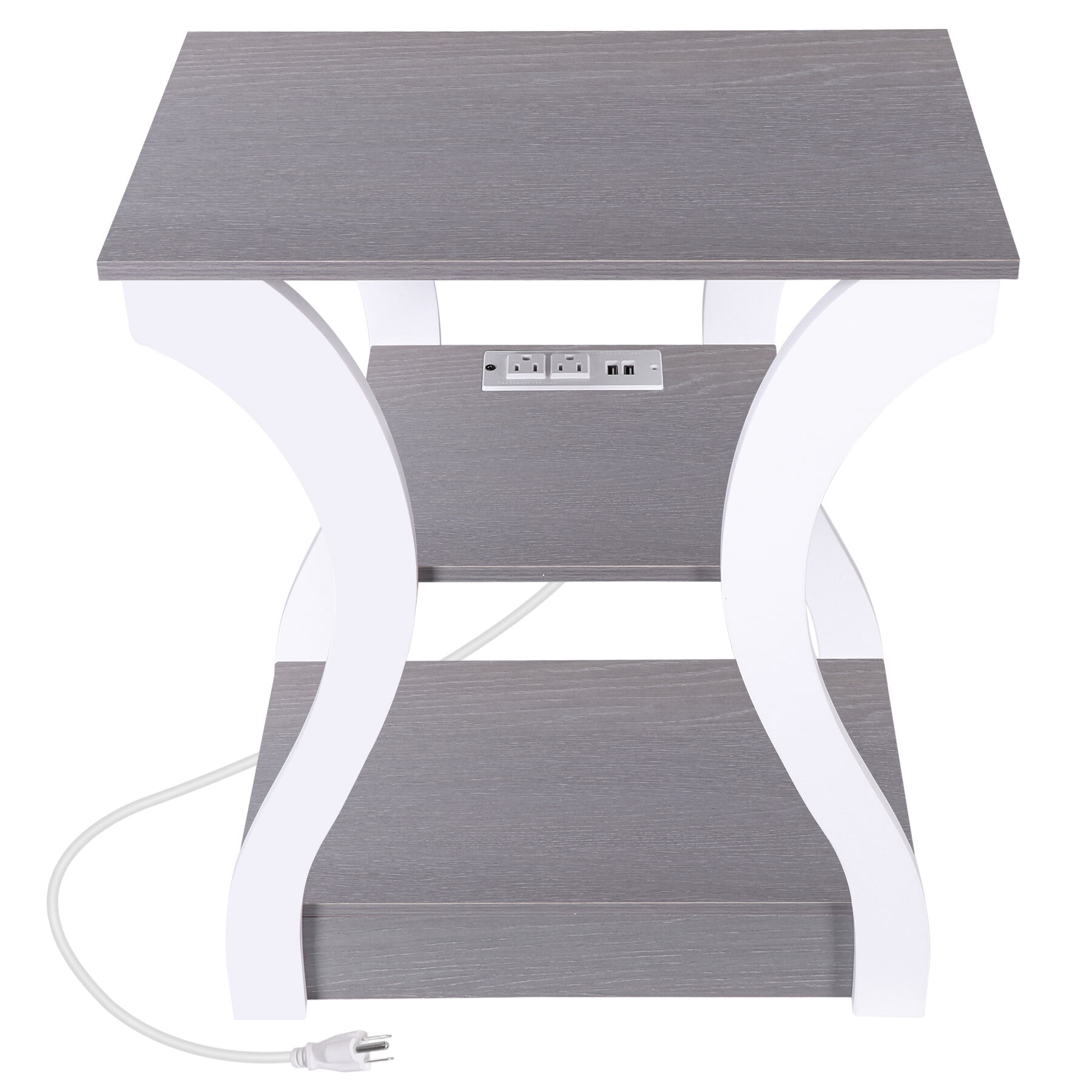 ZENSTYLE Side Table 3 Tier End Table with Charging Station Nightstand with USB Storage Shelf Gray