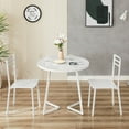 thumbnail image 6 of VECELO 3 Piece Dining Table Set with 2 Chairs, Small Kitchen Table Set for 2, Metal Frame and Wood Table Set for Dining Room, Living room, Small Spaces, White, 6 of 8
