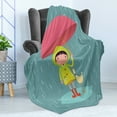 thumbnail image 4 of Rain Soft Flannel Fleece Blanket, Illustration of a Little Girl and Her Duck Animal Friend with Umbrella in Rainy Season, Cozy Plush for Indoor and Outdoor Use, 60" x 80", Multicolor, by Ambesonne, 4 of 5