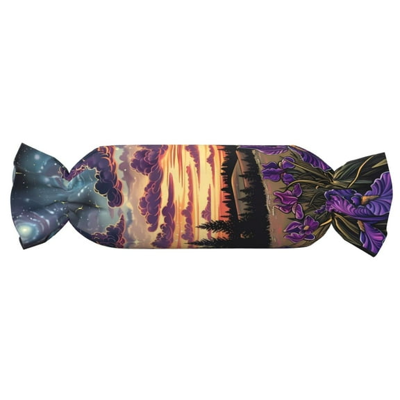 Wukai Starry Night Purple Irises Print Candy Pillow Cylindrical Pillows Sofa Pillow Neck Hand Support Pillows Including Insert Lumbar Pillows